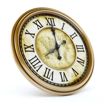 Antique clock isolated on white background. 3D illustration.