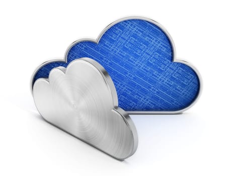 Cloud shape with blue circuit texture. 3D illustration.
