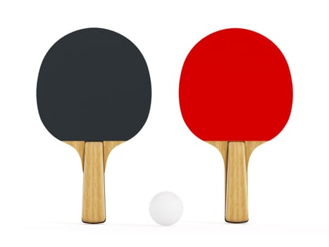 Ping pong or table tennis rackets isolated on white background. 3D illustration.