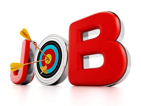 Target with an arrow standing between J and B letters. 3D illustration.