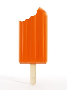 Orange ice creams on wooden stick. 3D illustration.
