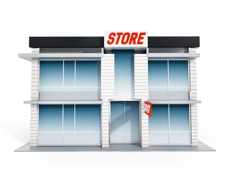 Generic store front isolated on white background. 3D illustration.