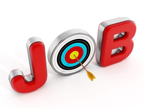 Target with an arrow standing between J and B letters. 3D illustration.