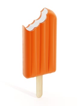 Orange ice creams on wooden stick. 3D illustration.