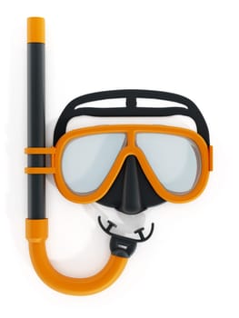 Snorkel and diving mask isolated on white background. 3D illustration.