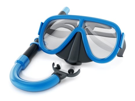 Snorkel and diving mask isolated on white background. 3D illustration.
