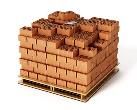 Stack of bricks isolated on white background. 3D illustration.