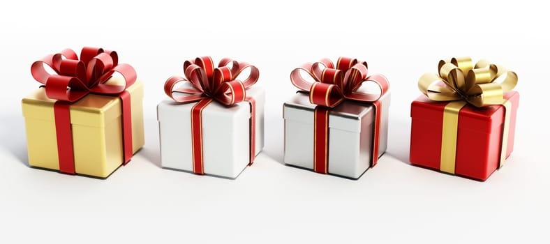 Colorful giftboxes isolated on white background. 3D illustration.