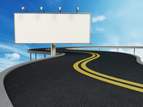 Blank billboard standing next to highway. 3D illustration.