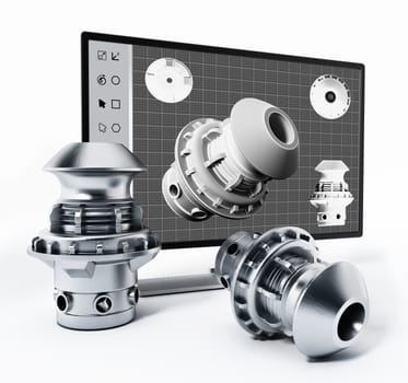 3D product design software and manufactured product. 3D illustration.
