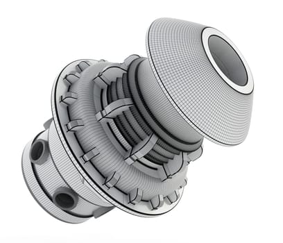 3D wireframe industrial product design. 3D illustration.