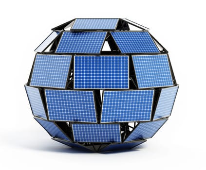 Solar panels forming a globe. 3D illustration.