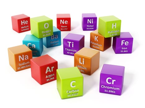 Periodic table elements isolated on white background. 3D illustration.