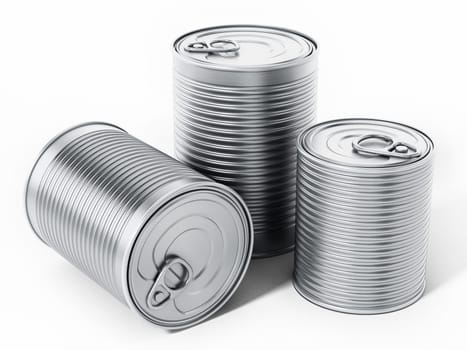 Tin cans isolated on white background. 3D illustration.