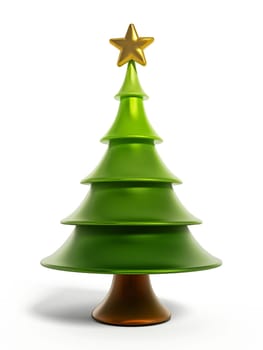 Stylized pine tree illustration isolated on white background. 3D illustration.