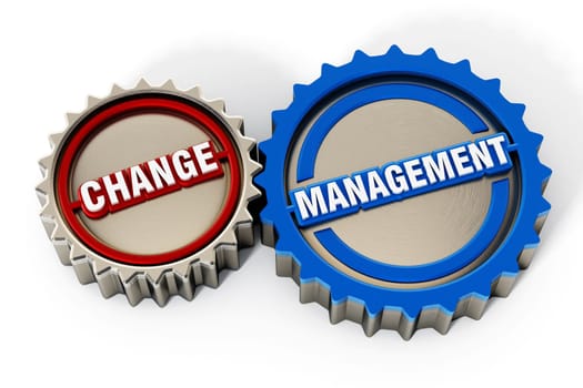 Change management gears isolated on white background. 3D illustration.