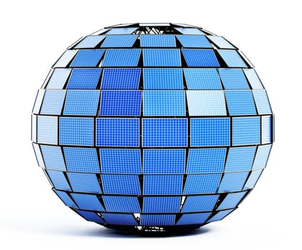 Solar panels forming a globe. 3D illustration.
