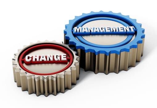 Change management gears isolated on white background. 3D illustration.