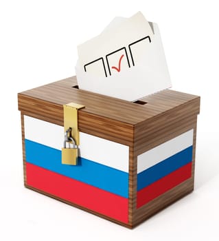Russian flag textured ballot box and enveloppe. 3D illustration.
