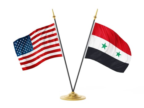 United States of America and Syria desktop flags. 3D illustration.