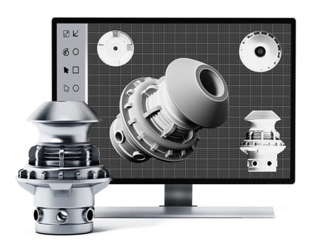 3D product design software and manufactured product. 3D illustration.