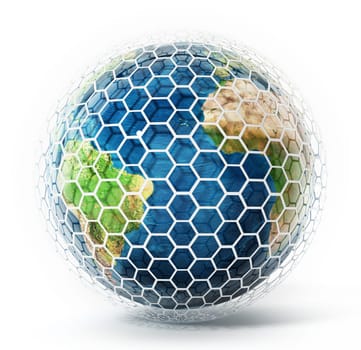 Earth covered with hexagonal tiles. 3D illustration.