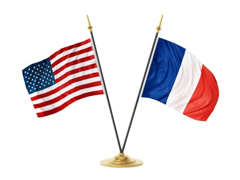 United States of America and France desktop flags. 3D illustration.