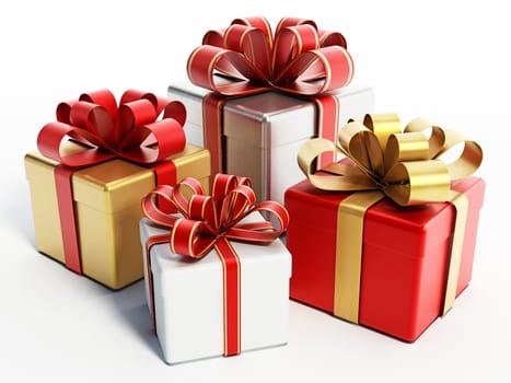 Colorful giftboxes isolated on white background. 3D illustration.