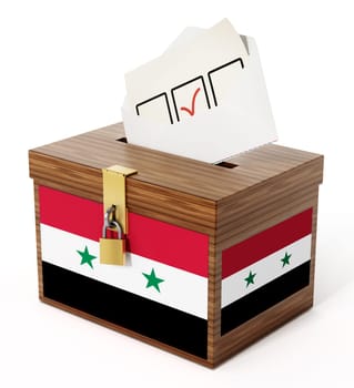 Syrian flag textured ballot box and enveloppe. 3D illustration.