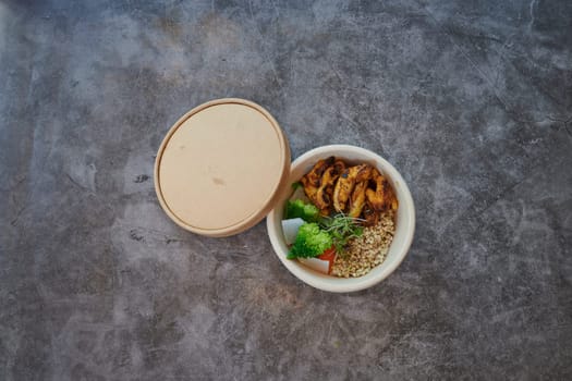 Selection of healthy food on rustic wooden background