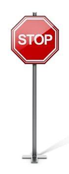 Stop traffic sign isolated on white background. 3D illustration.
