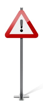 Triangle traffic sign with exclamation mark isolated on white background. 3D illustration.