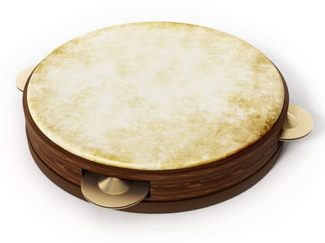 Tambourine isolated on white background. 3D illustration.