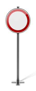 Blank round traffic sign isolated on white background. 3D illustration.