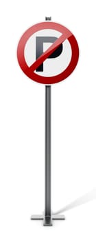 No parking traffic sign isolated on white background. 3D illustration.