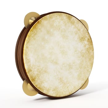 Tambourine isolated on white background. 3D illustration.