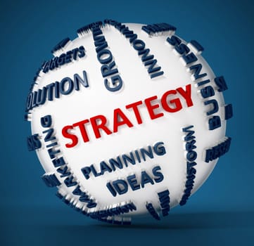 Business strategy globe on blue background. 3D illustration.