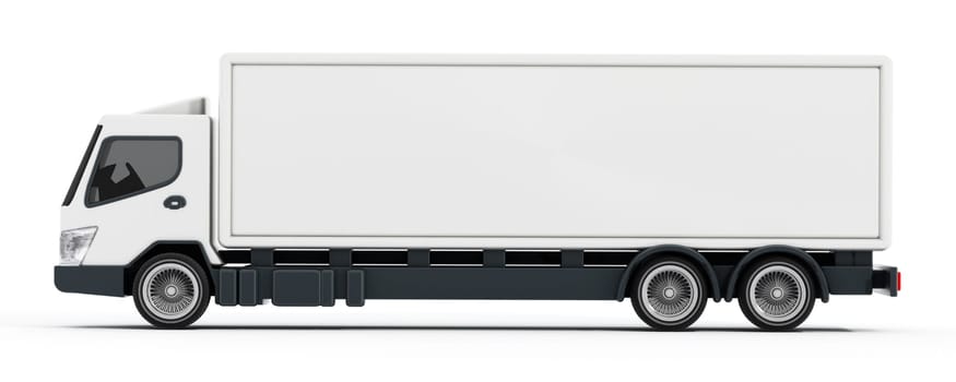 Truck with white blank trailer. 3D illustration.