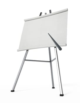 Presentation board and pointer isolated on white background. 3D illustration.
