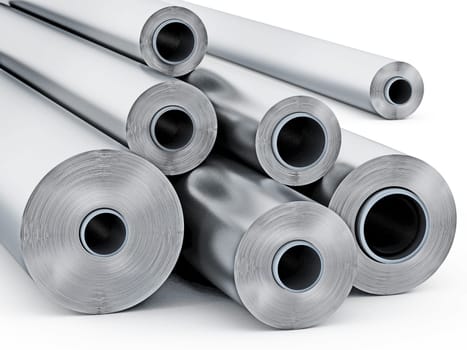 Aluminum tubes isolated on white background. 3D illustration.