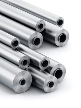 Aluminum tubes isolated on white background. 3D illustration.