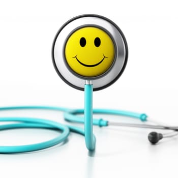Stethoscope with smiling face isolated on white background. 3D illustration.