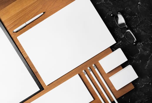 Blank stationery set. Corporate identity template. Responsive design mockup. Template for branding identity. Flat lay.