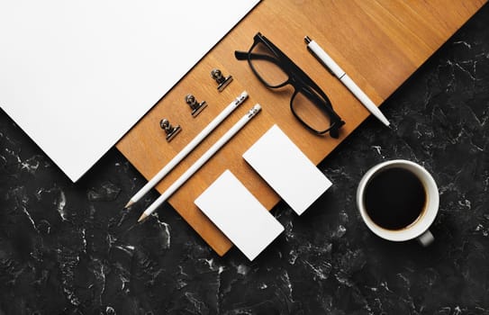 Blank stationery template. Mock-up for branding identity. For design presentations and portfolios. Flat lay.