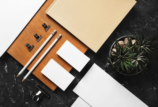 Blank stationery set. ID template. Mockup for branding identity for designers. Flat lay.