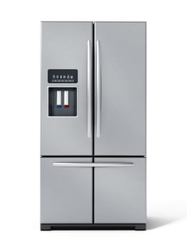 Generic silver refrigerator isolated on white background. 3D illustration.