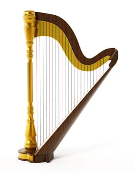 Harp isolated on white background. 3D illustration.