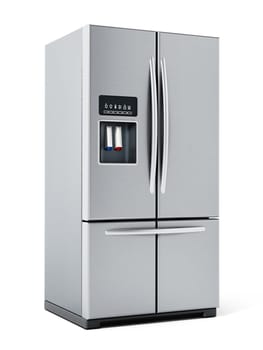 Generic silver refrigerator isolated on white background. 3D illustration.
