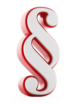Red and white section sign isolated on white background. 3D illustration.