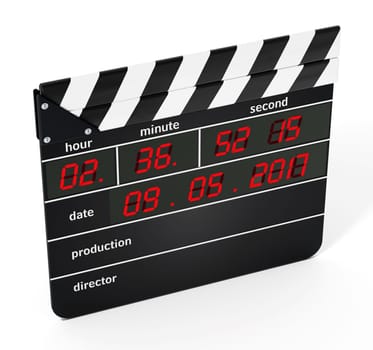 Digital clapboard isolated on white background. 3D illustration.